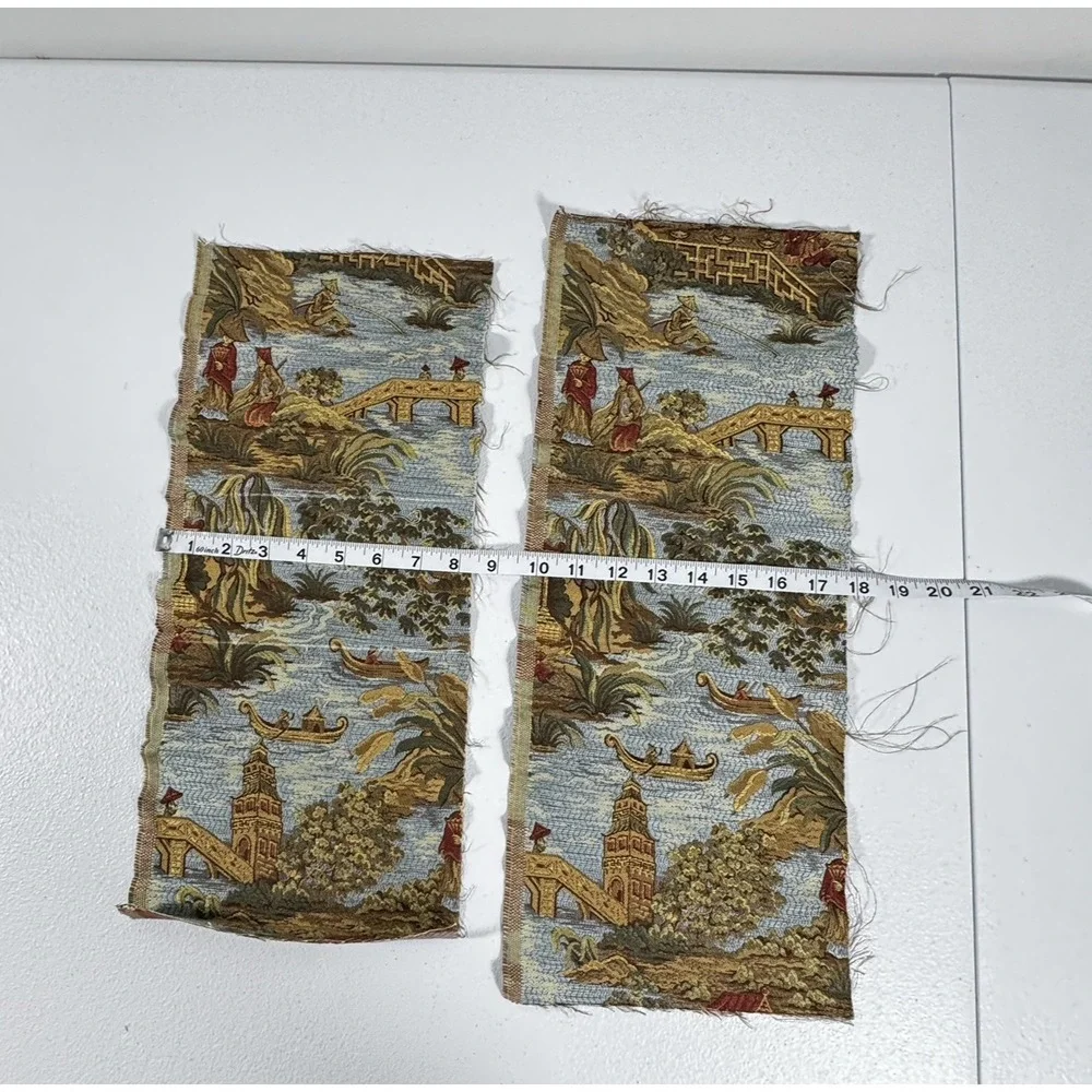 Chinoiserie Asian Scenic Woven Upholstery Fabric Remnant Lot 55